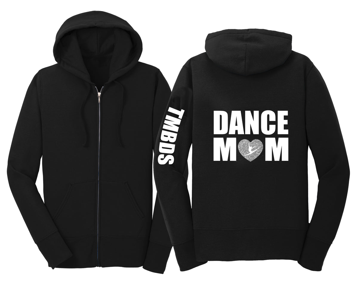 TMBDS Dance Mom Heart Hoodie with Studio Name Down Sleeve